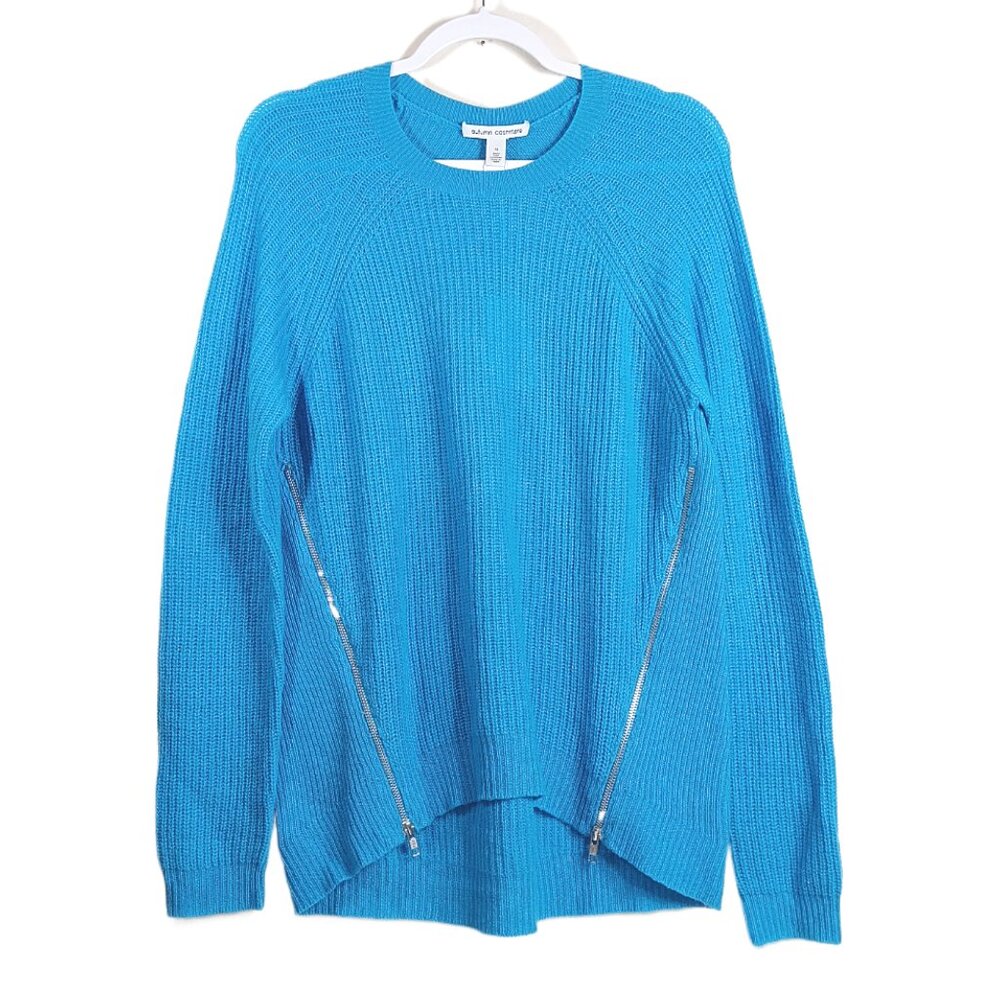 Autumn Cashmere Pullover Sweater Womens M Blue Knit Shaker Stitch 100% Cashmere